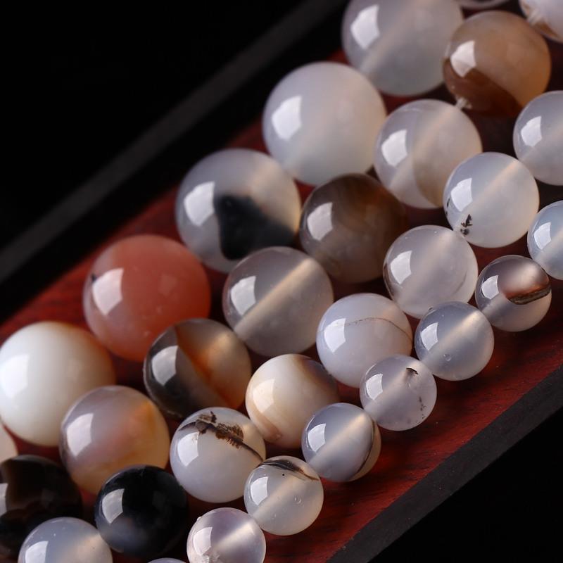 Natural black and white water grass agate loose beads beaded men's and women's ink bracelet necklace DIY jewelry crystal semi-finished products