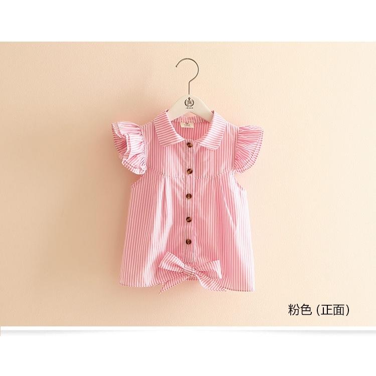 Children's wear girls' spring shirt 2018 new spring and autumn children's Short Sleeve Shirt stripe Korean version of children's top